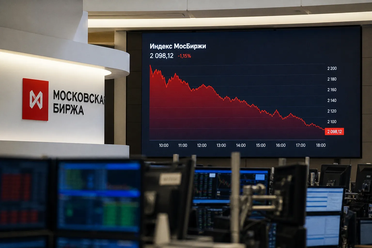 Индекс МосБиржи пробил отметку 2100 пунктов на фоне геополитического давления